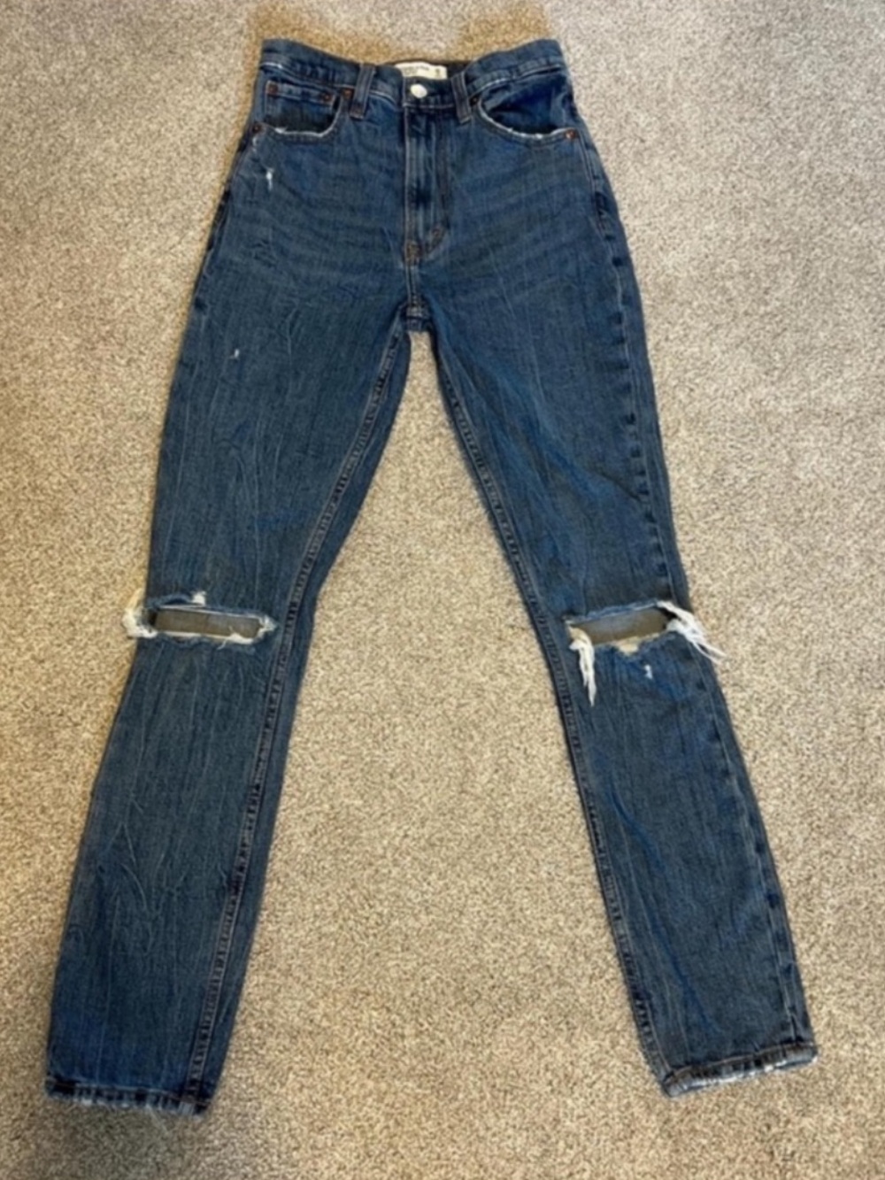 Abercrombie & Fitch High-Rise Distressed Dark Blue Jeans